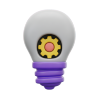 Technical idea gear bulb 3D icon Lightbulb with a purple base and an internal yellow gear symbolizing technical innovation engineering ideas or mechanical thought process png