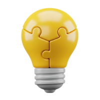 Collaborative idea puzzle bulb 3D icon Yellow lightbulb composed of three connected puzzle pieces symbolizing teamwork shared ideas integrated solutions or collective innovation png