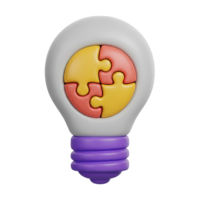 Complex idea puzzle bulb 3D icon Lightbulb with internal colorful puzzle pieces symbolizing intricate ideas complex problem solving or multifaceted innovation strategy png