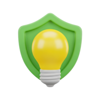 Protected idea shield 3D icon Yellow lightbulb encased in a green shield symbolizing intellectual property protection secure innovation or safeguarding creative concepts png