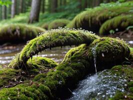 Enchanted Forest Macro with Leaf, Dew, and Moss photo