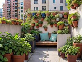 Boho-Inspired Patio with Terra Cotta Flower Pots photo