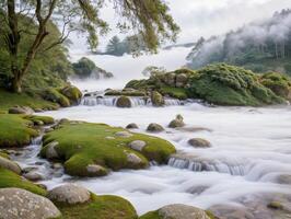 Pure Nature Scene with Flowing Water and Rocks photo