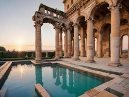 Abandoned Roman Courtyard with Pillars and Water photo