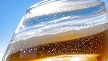 A glass of beer with bubbles on the surface photo