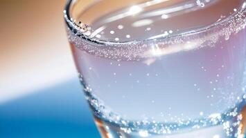 Abstract Macro of Water Bubbles on Glass with Soft Pink and Blue Gradient photo