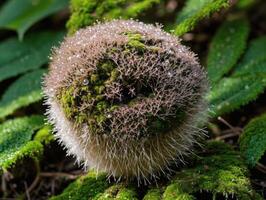 Macro View of Forest Ground with Raindrop-Laden Fern photo