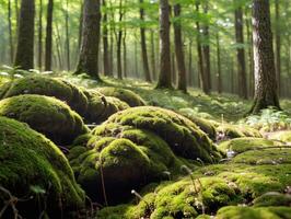 Miniature Forest Scene with Leaf Canopy and Water Droplets photo