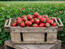 Ripe Red Strawberries in a Crate on Harvest Day photo
