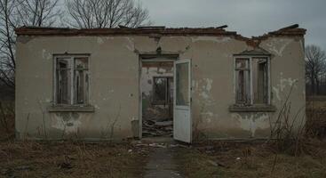 Dilapidated House Remains, A Haunting Reminder of Abandonment and Loss photo