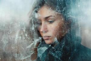 The portrait of a sad young woman, concept of emotional and mental problems photo