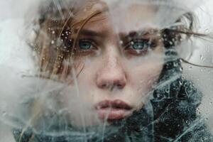 The portrait of a sad young woman, concept of emotional, mental and psychological problems photo