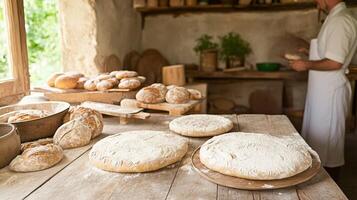 Guests prepare dough and bake bread, enjoying hands-on traditional methods in a rustic setting photo