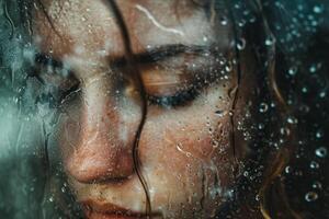 The portrait of a sad young woman, concept of psychological, mental and emotional problems photo