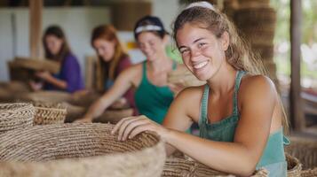 Participants enjoy a creative workshop, weaving baskets and engaging in cultural traditions together photo