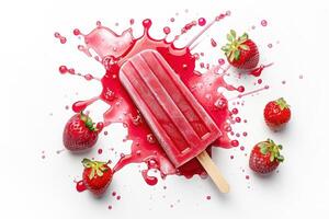 Strawberry popsicle with splash of strawberry juice photo