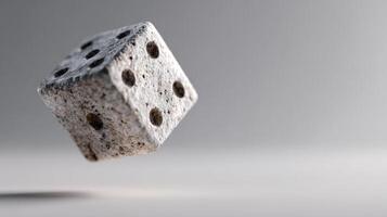 Vintage dice float above a neat surface, showcasing the allure of classic board games in a modern style photo