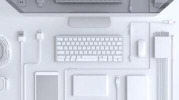 Sleek tech workspace with 10G internet, highlighting clean organization and boosted productivity photo