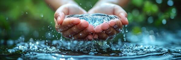 Hands holding clean water photo