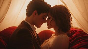Romantic picnic moment of two lovers in a serene setting intimate portrait cozy atmosphere soft lighting photo