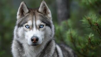 Majestic siberian husky posing confidently in nature captivating animal portrait serene environment close-up perspective photo