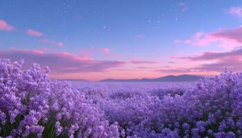 Twilight lavender fields scenic landscape dreamy atmosphere serene view nature's beauty photo