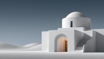 Minimalist architectural design serene landscape digital art warm sunlight tranquil environment photo