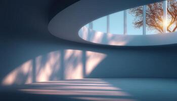 Serene minimalist interior bathed in warm sunlight modern architecture tranquil environment daylight view photo