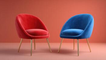 Artistic arrangement of upholstered chairs in modern interior furniture design cozy atmosphere high angle view photo