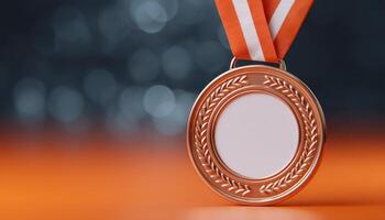 circular medal mockup showcasing decorative ribbon studio setting product display professional viewpoint photo
