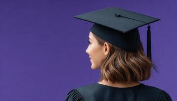 Graduation celebration smiling graduate holding cap university campus portrait joyful atmosphere side view photo