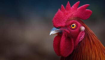 Intense gaze of a rooster farmyard closeup photography natural setting eye-level view animal behavior photo