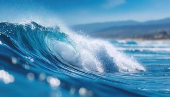 Surfer riding majestic waves in stunning ocean landscape action photography dynamic mood photo