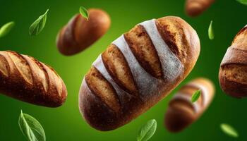 Artisanal bread varieties display bakery food photography natural setting close-up culinary art photo