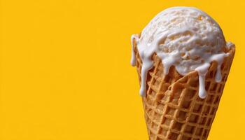 Refreshing ice cream cone melting under summer sun outdoor scene food photography bright environment close-up view photo