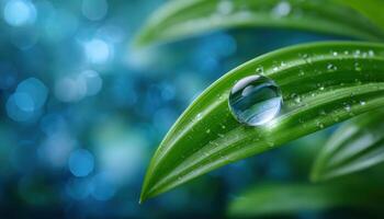 Water droplet on green leaf nature close-up vibrant environment macro photography photo