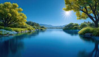 Tranquil lake reflection scene nature reserve photography bright sunshine serene viewpoint peaceful environment photo