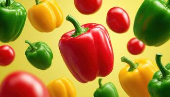 Vibrant vegetable medley kitchen table food photography bright colors overhead view whimsical concept photo