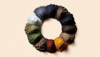 Exploring soil diversity circular arrangement of soil samples natural environment educational content aerial view photo