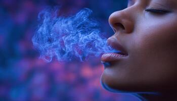 Exhaling smoke in a kaleidoscopic setting urban background portrait photography dreamy atmosphere photo