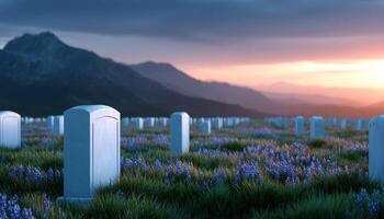 Peaceful sunset over national cemetery serene landscape mourning environment reflective viewpoint remembrance concept photo