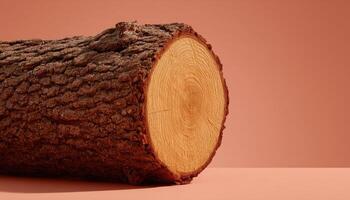 Cut tree log close-up nature setting photography eye-level view wood texture and growth rings photo