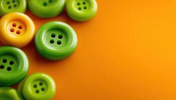 Colorful button arrangement on vibrant orange background abstract design studio setting photo