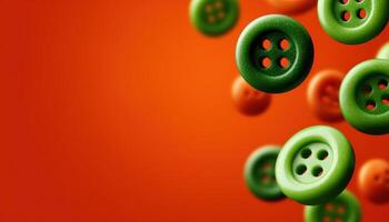 Floating green and orange buttons abstract design studio digital art vibrant colors close-up contemporary style photo