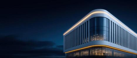 Ambiently lit modern building facade at night architecture urban environment sleek design photo