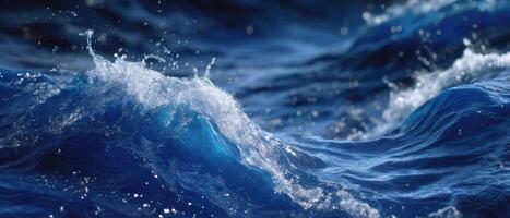 Dynamic waves splashing in cobalt blue water ocean scene nature photography close-up view photo