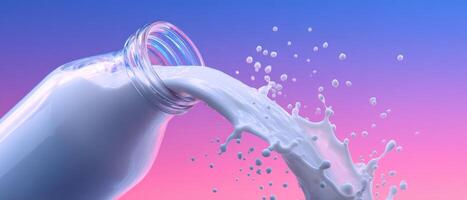 Dynamic milk pouring action studio setting beverage photography vibrant background photo