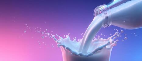 Dynamic pouring of crisp white milk from bottle abstract background beverage photography photo