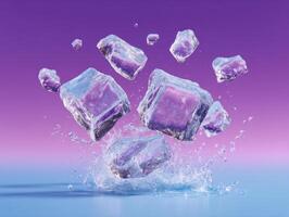 Dynamic ice shards breaking apart midair abstract concept vibrant background high detail photo