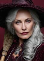 Enchanting witch costume woman portrait colorful background photography studio fantasy theme photo